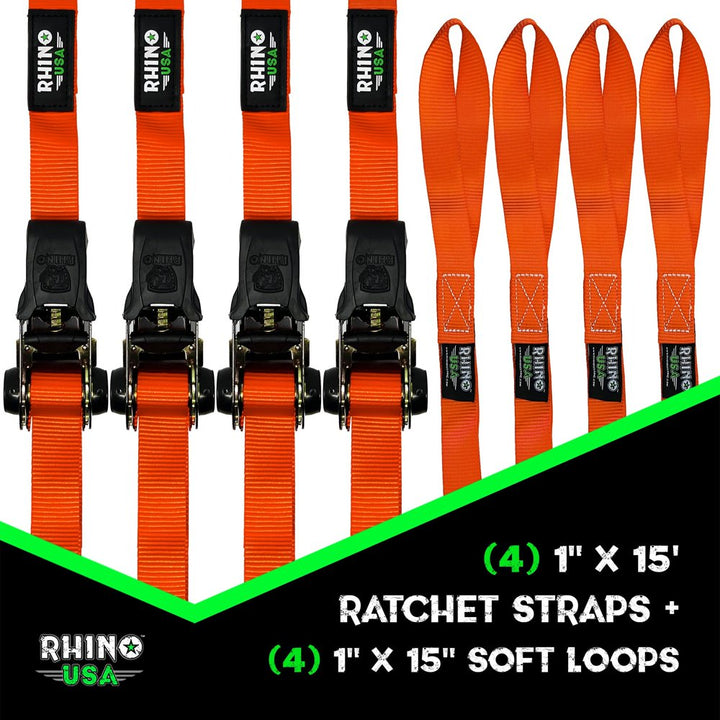 1" X 15' Ratchet Tie-Down Set, 4 Pack