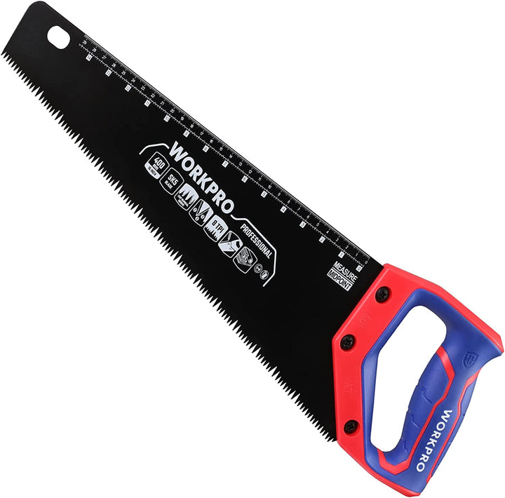 WORKPRO Hand Saw, 16-Inch Universal Handsaw with Non-Slip Comfortable Handle, Anti-Rust Wood Saw with Chip Removal Design, Heavy-Duty Hand Saw for Cutting Wood, Laminate, PVC