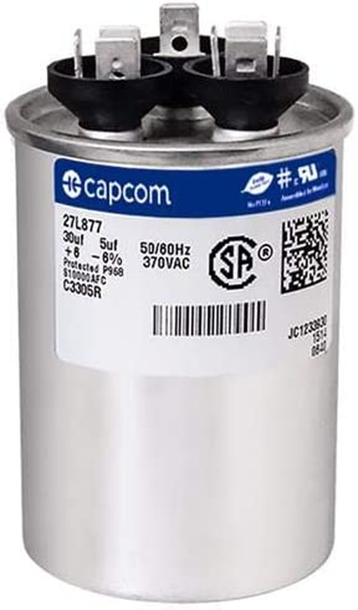 GE  Replacement for Capacitor 30/5 Uf 370 Volt 97F9833, 370V, 30/5 MFD, Dual Run, round Capacitor