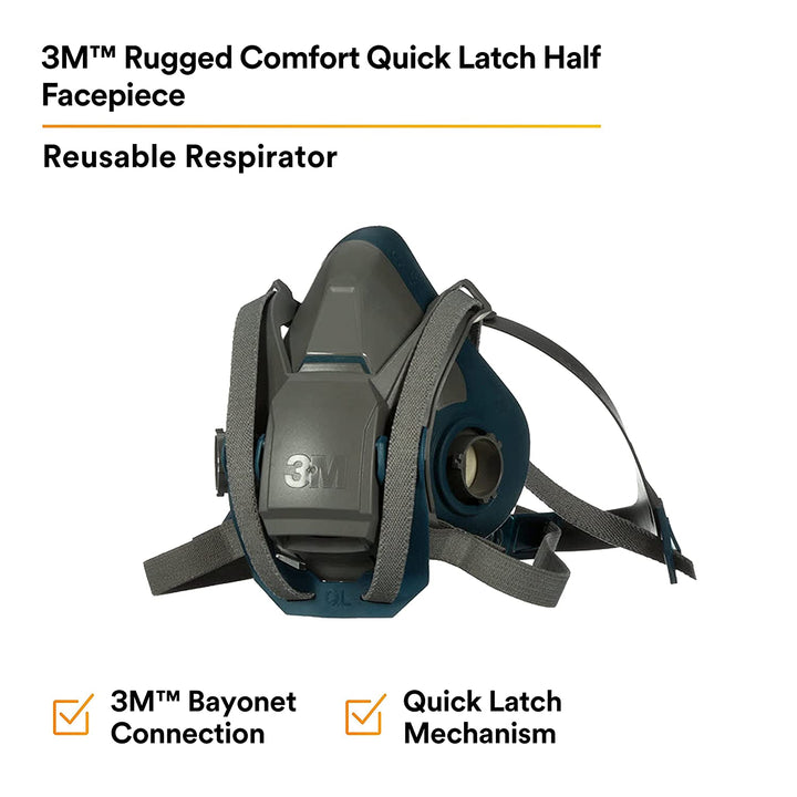 Rugged Comfort Quick Latch Half Facepiece Reusable Respirator 6503QL, Gases, Vapors, Dust, Large