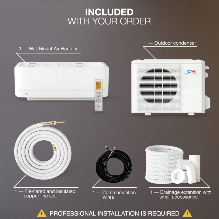 9,000 BTU, 115V, 21.5 SEER2 Ductless Mini Split Ac/Heating System MIA Series Pre-Charged Inverter Heat Pump with 16Ft Installation Kit