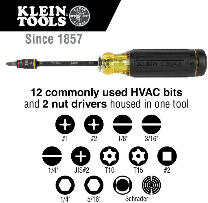 32304 Screwdriver, 14-In-1 Adjustable Screwdriver with Flip Socket, HVAC Nut Drivers and Bits, Impact Rated