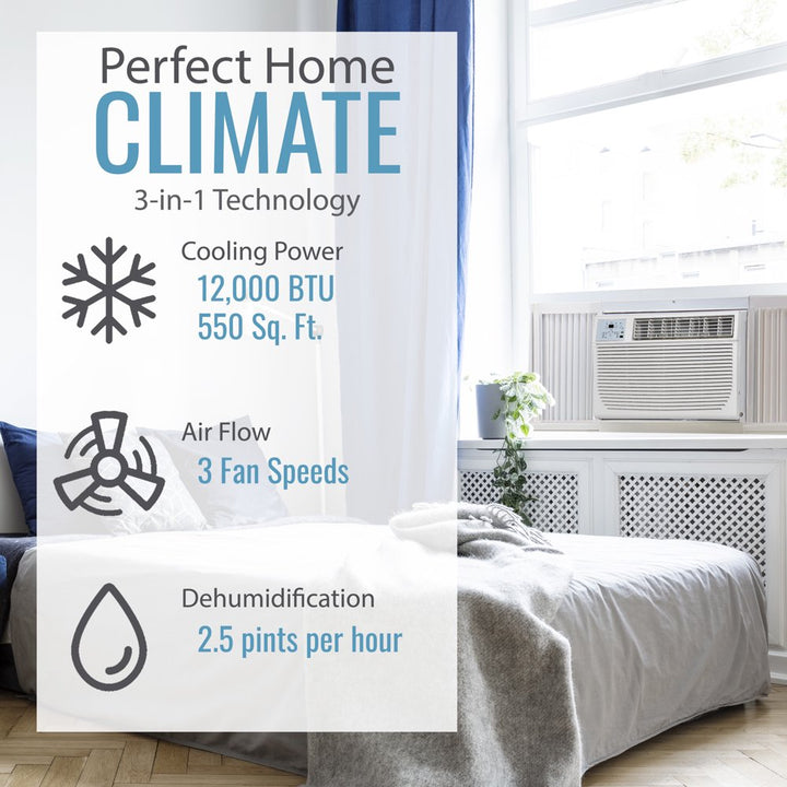 12,000 BTU 230V Window Wall Air Conditioner | 11,000 BTU Supplemental Heating | Sleep Mode | 24H Timer | Auto-Restart | AC for Rooms up to 550 Sq. Ft | KSTHW12A