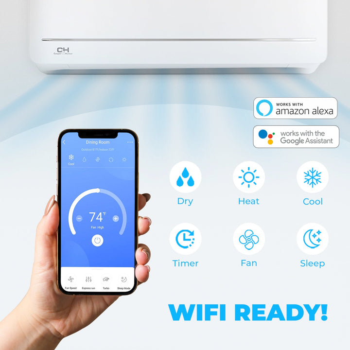 9000 BTU 115V Wi-Fi Ready Ductless Mini Split Air Conditioner Heat Pump with 16Ft Installation Kit