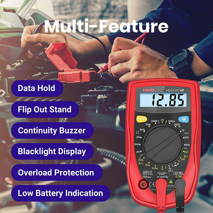 Digital Multimeter, AC DC Voltmeter Amp Volt Ohm Current Meter, Electrical Voltage Outlet Circuit Tester with Continuity Resistance Diode Test ,Two Build-In Ceramic Fuses, Red, MSR-R500