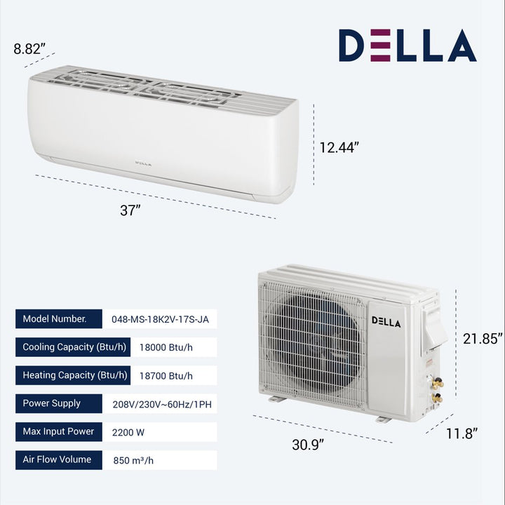 18000 BTU Wifi Enabled 17 SEER Cools up to 1000 Sq.Ft 208-230V Energy Efficient Mini Split Air Conditioner & Heater Ductless Inverter System, with 1.5 Ton Heat Pump (JA Series)
