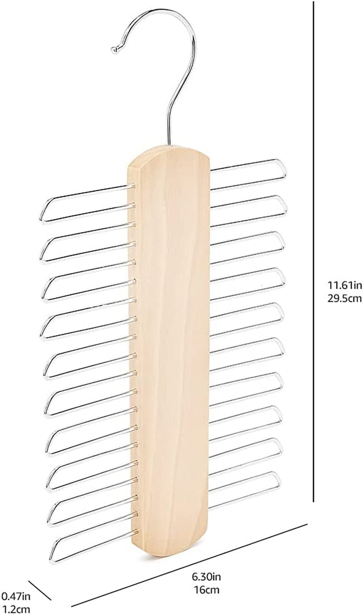 20 Bar Wooden Tie Hanger & Belt Rack - Natural, 2-Pack