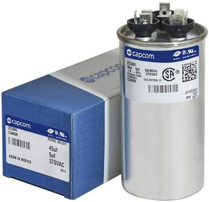 GE Genteq Capacitor round 45/5 Uf MFD 370 Volt 27L880 (Replaces Old GE# Z97F9895 / 97F9895), 45 + 5 MFD at 370 Volts