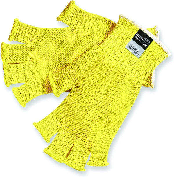 9373L Kevlar Regular Weight 7 Gauge Fingerless Gloves, Yellow, Large, 1-Pair