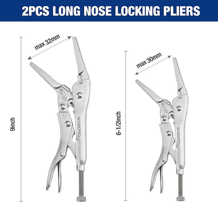 WORKPRO 5-Piece Locking Pliers Set(5/7/10 Inch Curved Jaw Pliers,6.5/9 Inch Long Nose Pliers)， W001316A