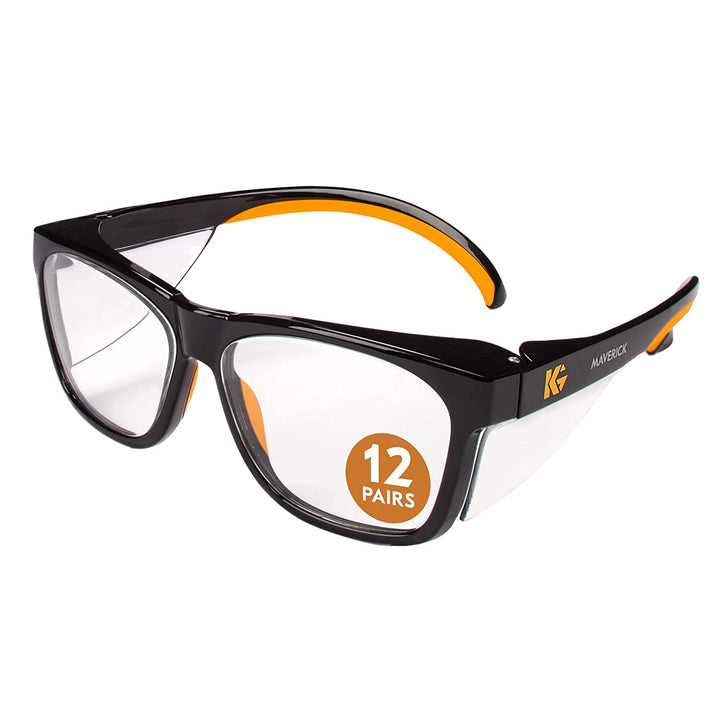 Kleenguard™ V30 Maverick™ Safety Glasses (49312), with Anti-Glare Coating, Clear Lenses, Black Frame, Unisex for Men and Women (Qty 12)
