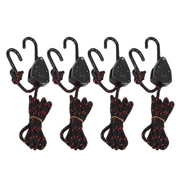 4PCS 1/8" Adjustable Heavy Duty Rope Hanger Ratchet Kayak and Canoe Bow and Stern Tie Downs Straps, Black