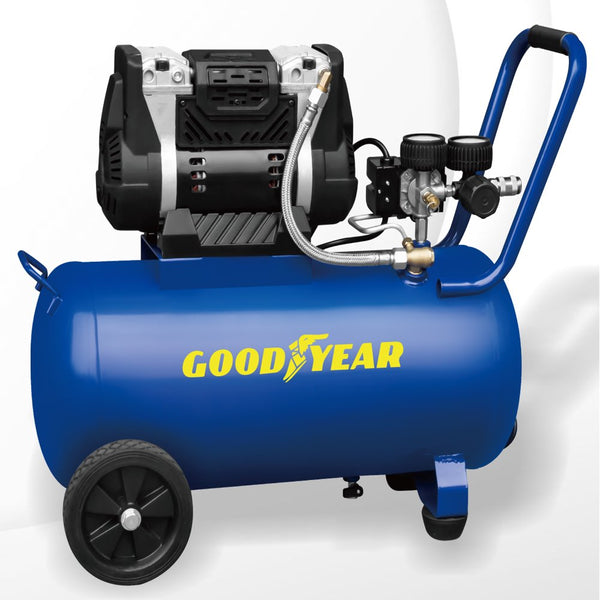 Goodyear. 8 Gallon Quiet. Oil-Free Horizontal Air Compressor. Portable with Handle and Wheels
