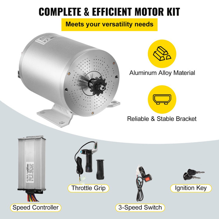 Electric Brushless DC Motor,48V 2000W Brushless Electric Motor,4300 RPM High Speed Motor,W/ 34A Controller and Throttle Grip for Go Kart ATV Electric Scooter Motorcycle Mid Drive Motor