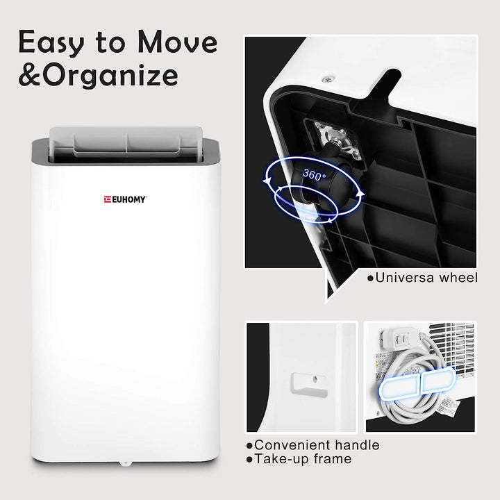 EUHOMY 14,000 BTU Quiet Portable Air Conditioner, Multifunctional Floor AC Unit with Dehumidifier, Exhaust Hose, Remote Control, Supplied with Window Installation Kit for Rooms up to 450 Sq. Ft, White
