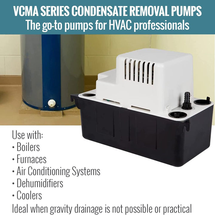 VCMA-20ULS 115 Volt, 80 GPH, 1/30 HP Automatic Condensate Removal Pump with Safety Switch, White/Black, 554425