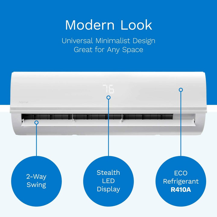 Homelabs Split Type Inverter Air Conditioner with Heat Function — 18,000 BTU 230V — Low Noise, Multimode Air Conditioning with a Washable Filter, Stealth LED Display, and Backlit Remote Control