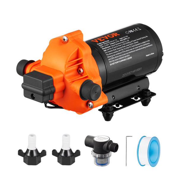Water Diaphragm Pump, 110V AC, 3.3 GPM Flow, 45 PSI Rated Pressure (40-80 PSI Adjustable), 1/2" MNPT Self Priming Sprayer Pump with Pressure Switch for RV Camper Marine Boat Lawn, FCC Certified
