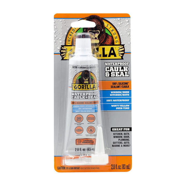 Gorilla Waterproof Caulk & Seal100% Silicone Sealant, 2.8Oz Squeeze Tube, Clear (Pack of 2)