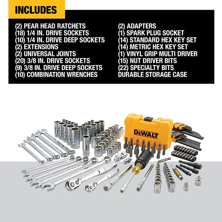 Mechanics Tools Kit and Socket Set, 142-Piece, 1/4 & 3/8" Drive, MM/SAE (DWMT73802)