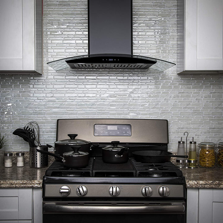 217 CFM Convertible Wall Mount Range Hood with Tempered Glass and Carbon Filters in Black Painted Stainless Steel (30 In)