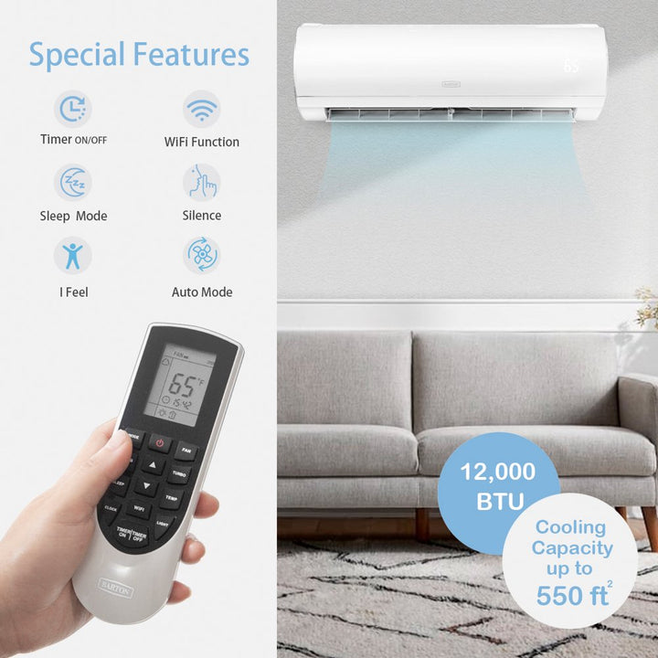 Ductless Mini Split Air Conditioner 12,000 BTU 20 SEER 230V Build-In Wi-Fi Smart Control Ductless Air Conditioner