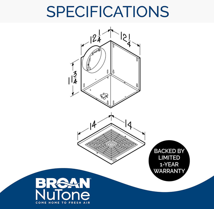 Broan-Nutone L300 High Capacity Ventilator Fan, Commercial Exhaust Fan, 2.9 Sones, 120V, 308 CFM, White