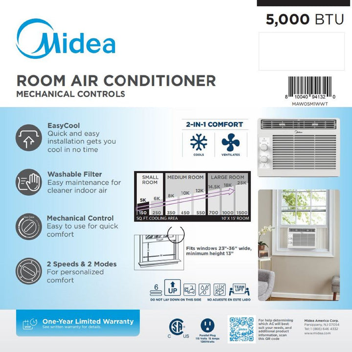 5,000 BTU 115V Mechanical Window Air Conditioner, MAW05M1WWT