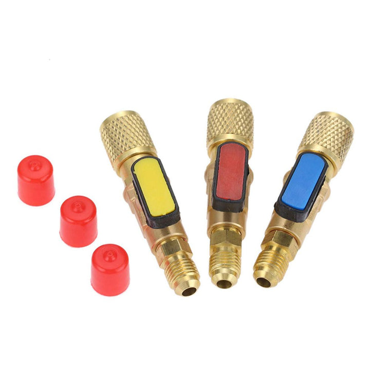 Conditioning Refrigeration Tool 3Pcs/Set Brass R410A Refrigerant Straight Ball Valves AC Charging Hoses Brass 1/4 Inch Male to 1/4 Inch / 5/16 Inch Female Valve