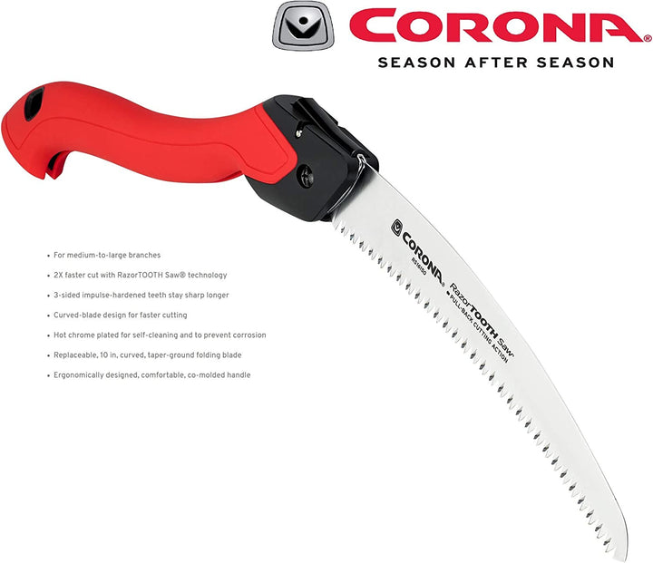 Tools 10-Inch Razortooth Folding Pruning Designed for Single Use | Curved Blade Hand Saw | Cuts Branches up to 6" in Diameter | RS16150, Red