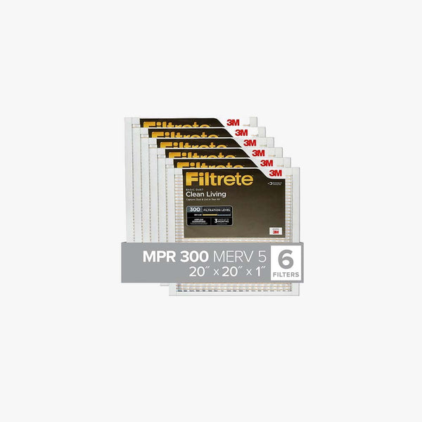 Filtrete 20X20X1 Air Filter MPR 300 MERV 5, Clean Living Basic Dust Furnace Filter Furnace Filter, 6-Pack (Exact Dimensions 19.69X19.69X0.81)