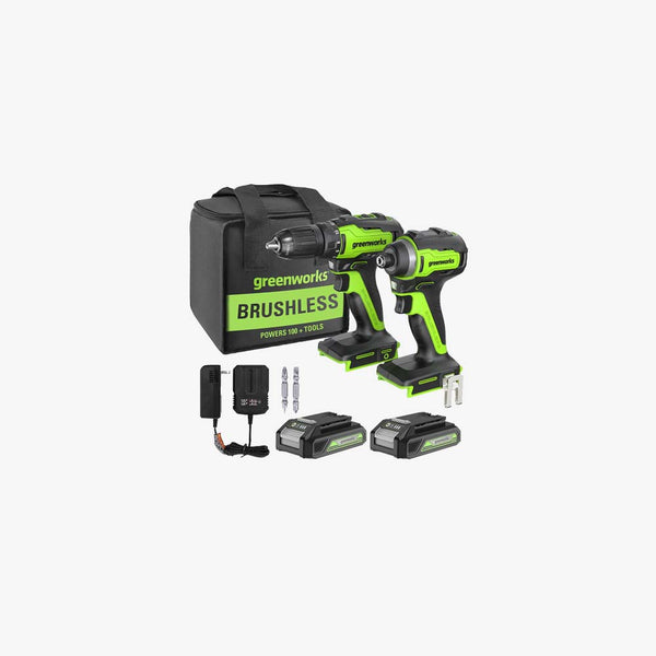 Greenworks 24V Trubrushless™ Cordless Drill + Impact Driver Combo, (2) 2.0Ah Batteries and Compact Charger Included