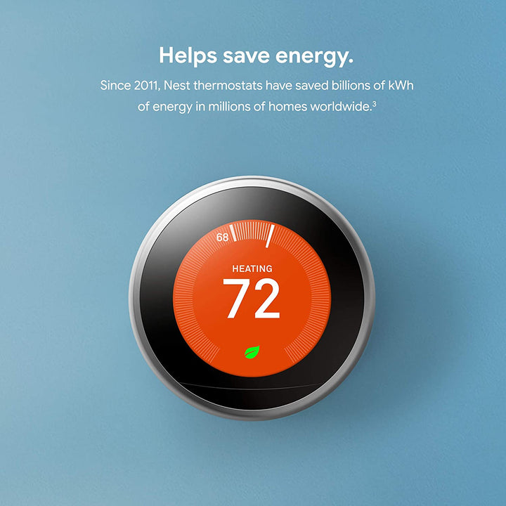 Nest Learning Thermostat - Programmable Smart Thermostat for Home - 3Rd Generation Nest Thermostat - Works with Alexa - Stainless Steel