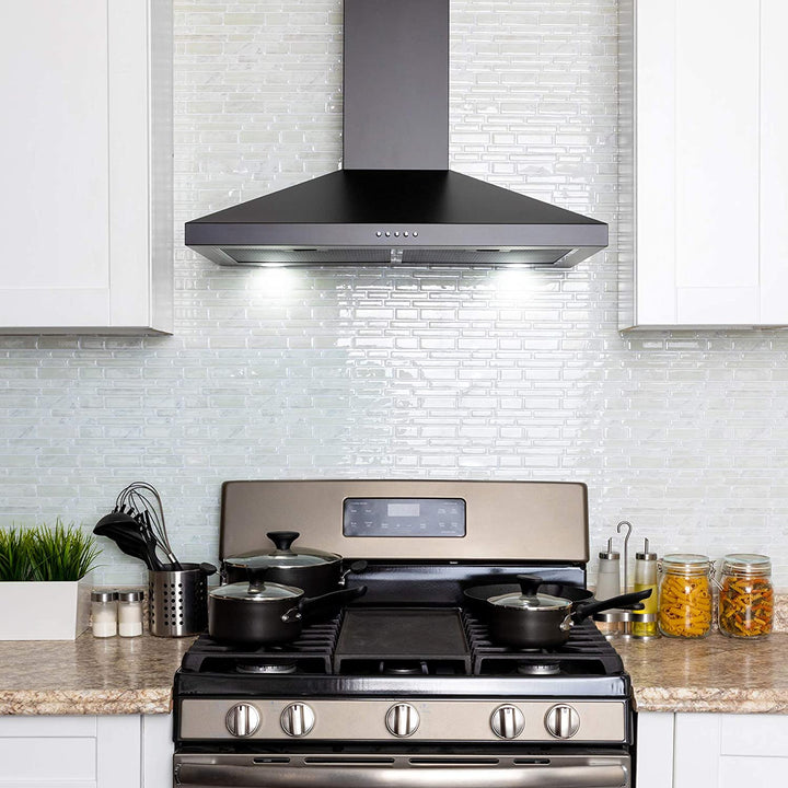 30 In. Convertible Kitchen Wall Mount Range Hood with Carbon Filters in Black Painted Stainless Steel