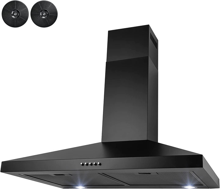 30 In. Convertible Kitchen Wall Mount Range Hood with Carbon Filters in Black Painted Stainless Steel
