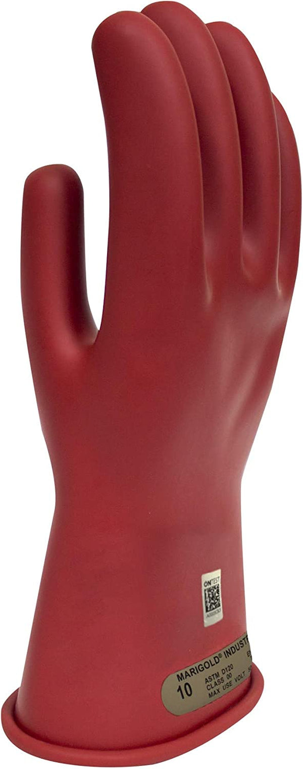 Class 00 Red Rubber Voltage Insulating Gloves, Max. Use Voltage 500V AC/750V DC (GC00R10)
