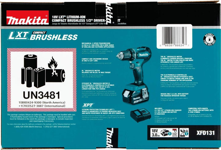 XFD131 18V LXT® Lithium-Ion Brushless Cordless 1/2" Driver-Drill Kit (3.0Ah)