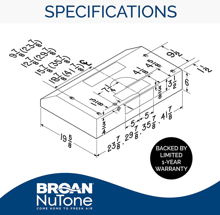 Broan-Nutone BCSD130SS Glacier Range Hood with Light, Exhaust Fan for under Cabinet, Stainless Steel, 30-Inch, 300 Max Blower CFM