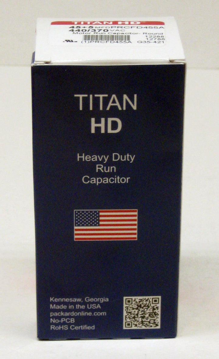 Titanhd PRCFD455A American-Made HVAC round Motor Run Dual Capacitor. 45/5 MFD/UF 440 Volts