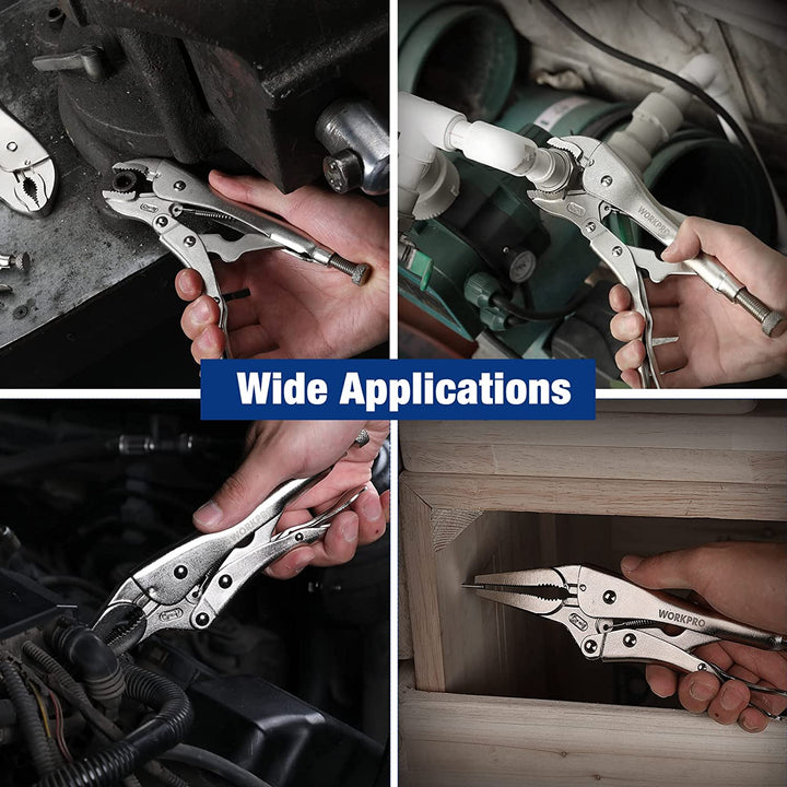 WORKPRO 5-Piece Locking Pliers Set(5/7/10 Inch Curved Jaw Pliers,6.5/9 Inch Long Nose Pliers)， W001316A