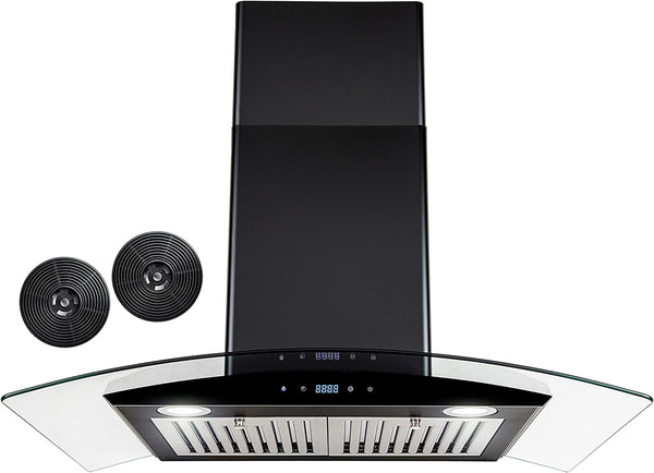 217 CFM Convertible Wall Mount Range Hood with Tempered Glass and Carbon Filters in Black Painted Stainless Steel (30 In)