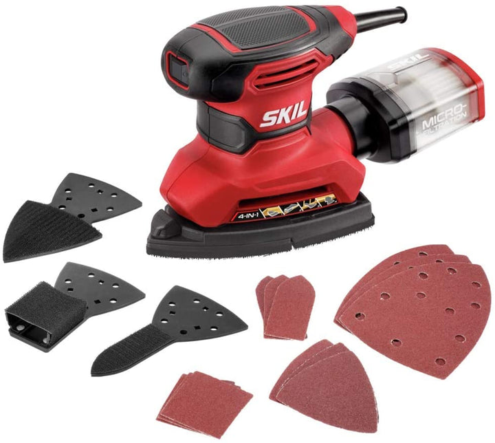 Corded Multi-Function Detail Sander with Micro-Filter Dust Box 3 Additional Attachments & 12Pc Sanding Sheet- SR232301