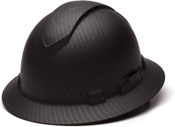Ridgeline Full Brim Hard Hat, Vented, 4-Point Ratchet Suspension, Matte Black Graphite Pattern
