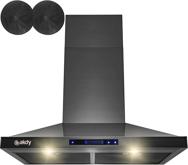 30 In. 343 CFM Convertible Wall Mount Black Stainless Steel Kitchen Range Hood with Touch Panel and Carbon Filters