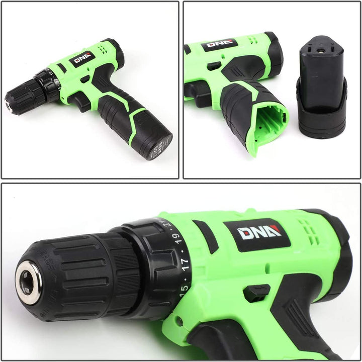 TOOLS-00018 Green 27 Pcs 12V Cordless Power Drill Driver Bit Set W/Charger+Screwdrivers+Pliers Home Repair Kit, Mint Green