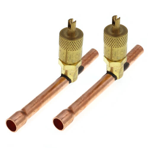 1/4" Flare Copper Access Tee on 1/4" OD x 3" Copper Tube, 1/4" Wrench Cap & Valve Core (2 pk)