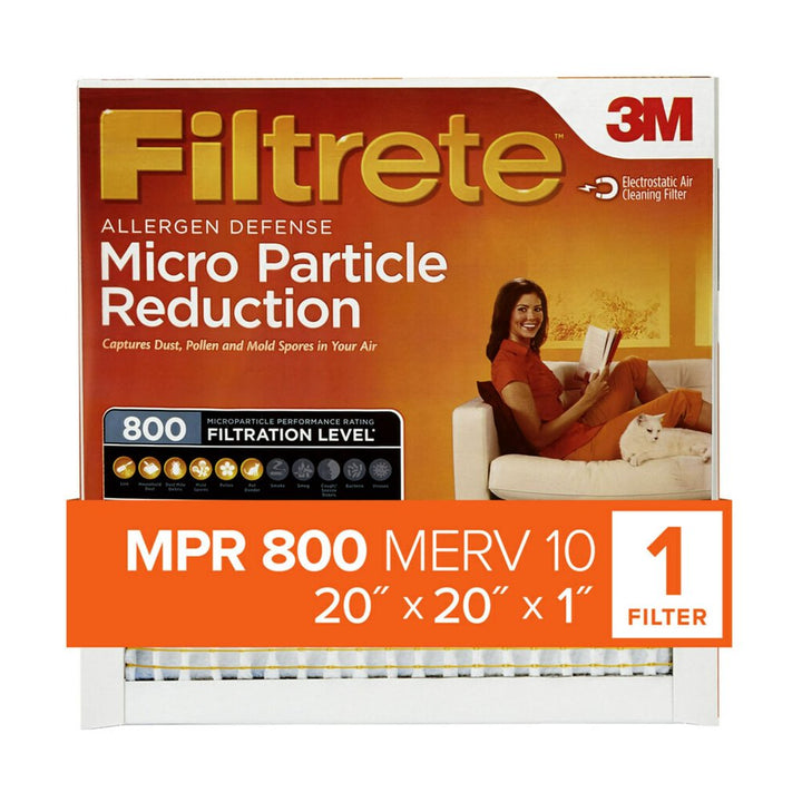 Filtrete by , 20X20X1, MERV 10, Micro Particle Reduction HVAC Furnace Air Filter, Captures Pet Dander and Pollen, 800 MPR, 1 Filter