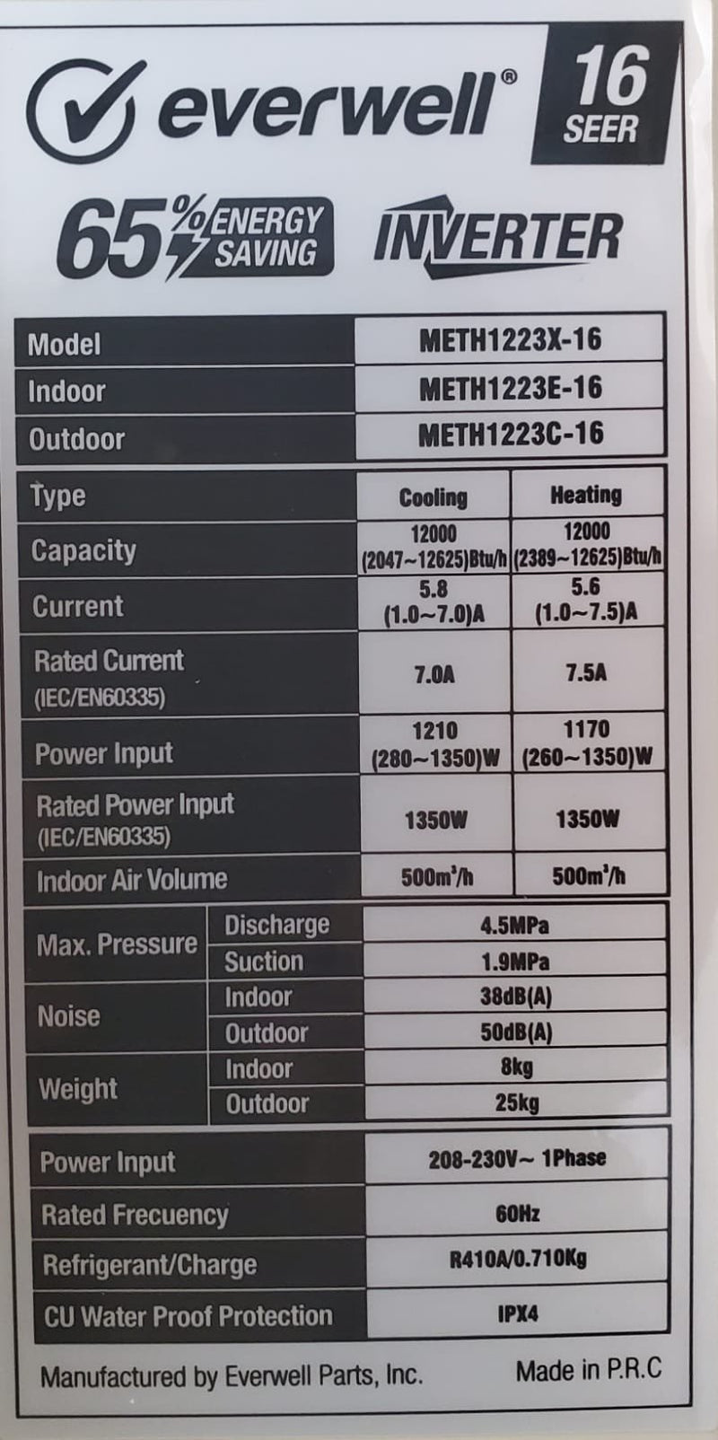 Everwell 12000 Btu 16 Seer 220v Ductless Mini Split Air Conditioner Ac Myhvacsupplies 3585