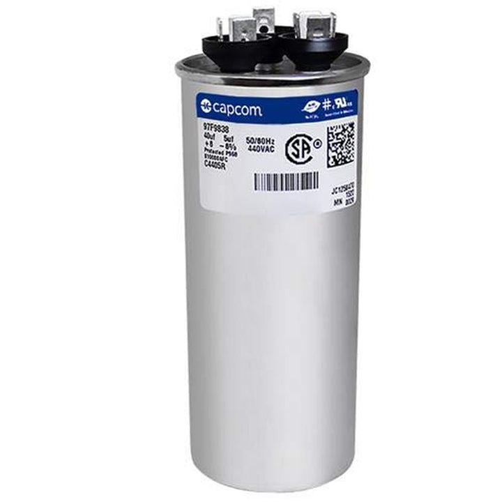 GE Genteq Capacitor round 40/5 Uf MFD 440 Volt 97F9838 (Replaces Old GE# Z97F9848BZ2), 40 + 5 MFD at 440 Volts