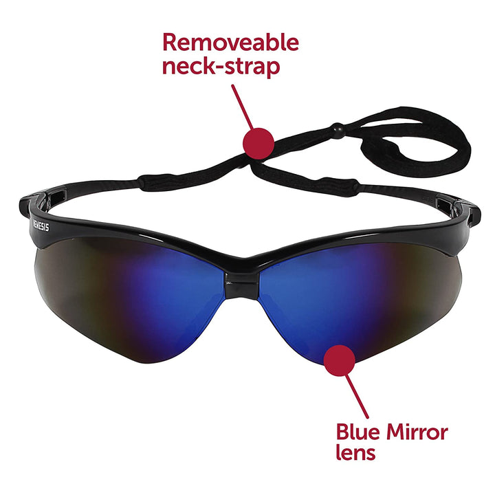 Kleenguard V30 Nemesis Safety Glasses (14481), Blue Mirror Lenses with Black Frame, 12 Pairs per Case